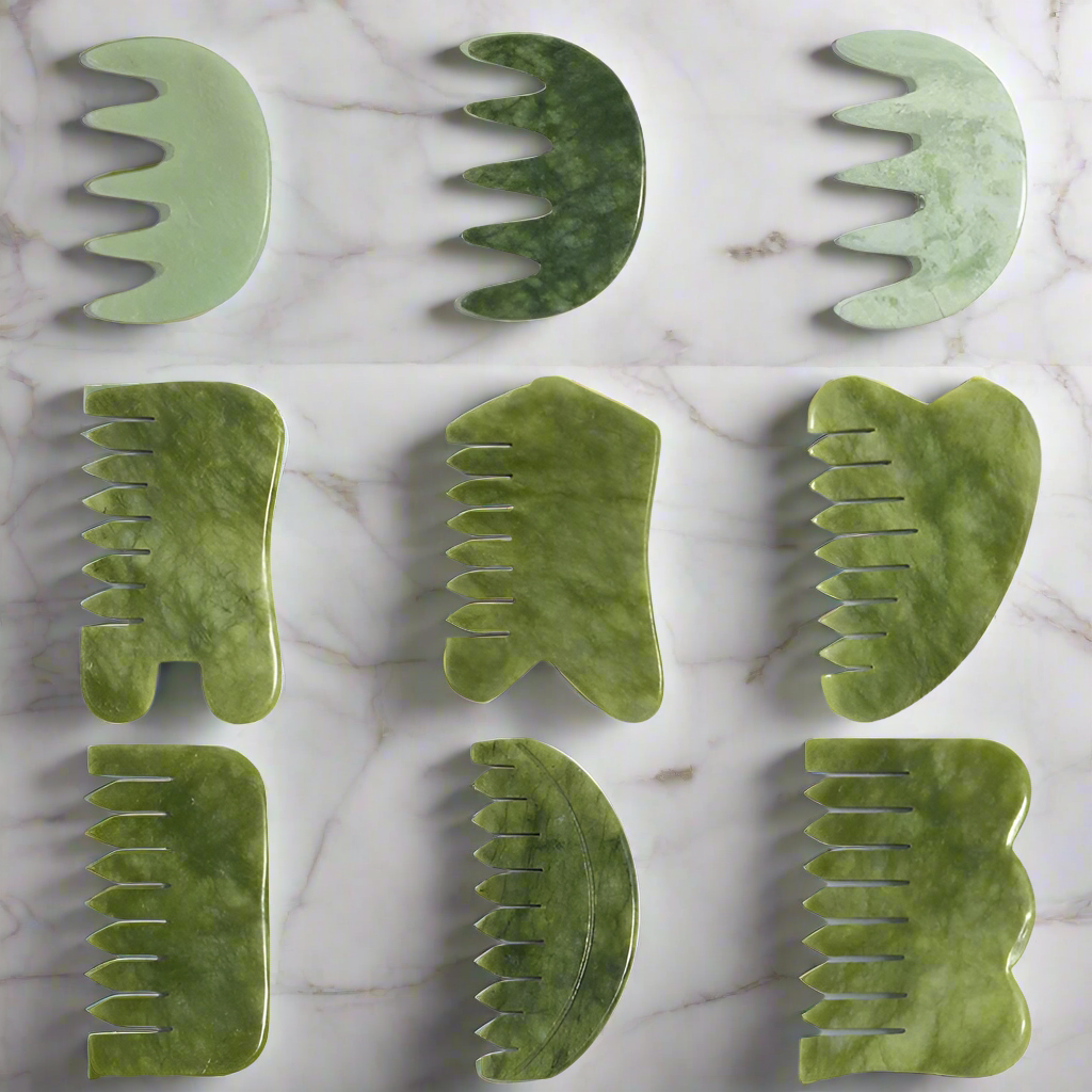 Natural Jade Massaging Comb and Gua Sha Board