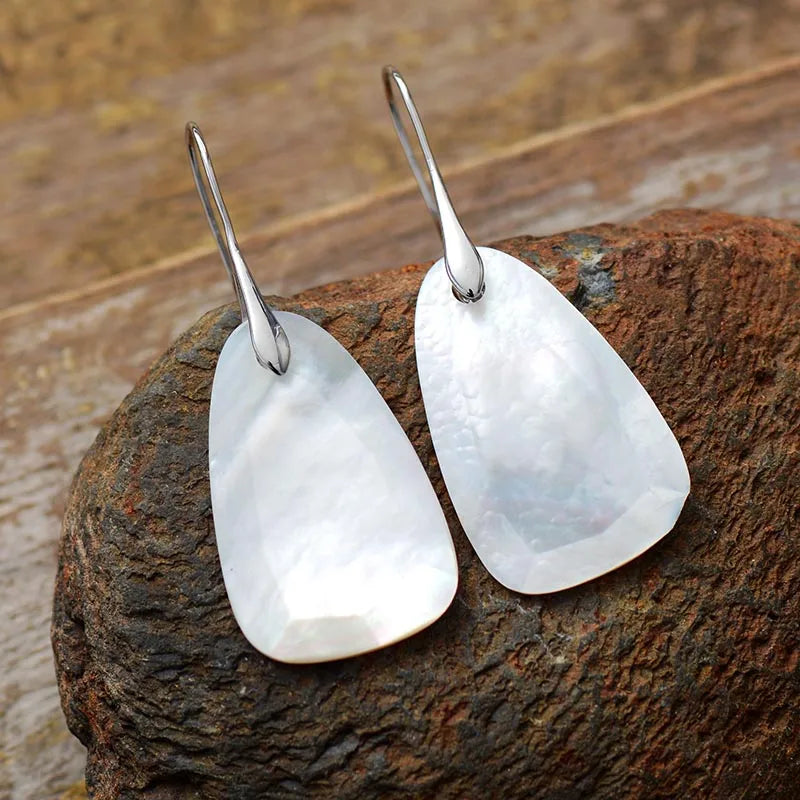 Handmade Natural Rose Quartz Geometric Drop Earrings