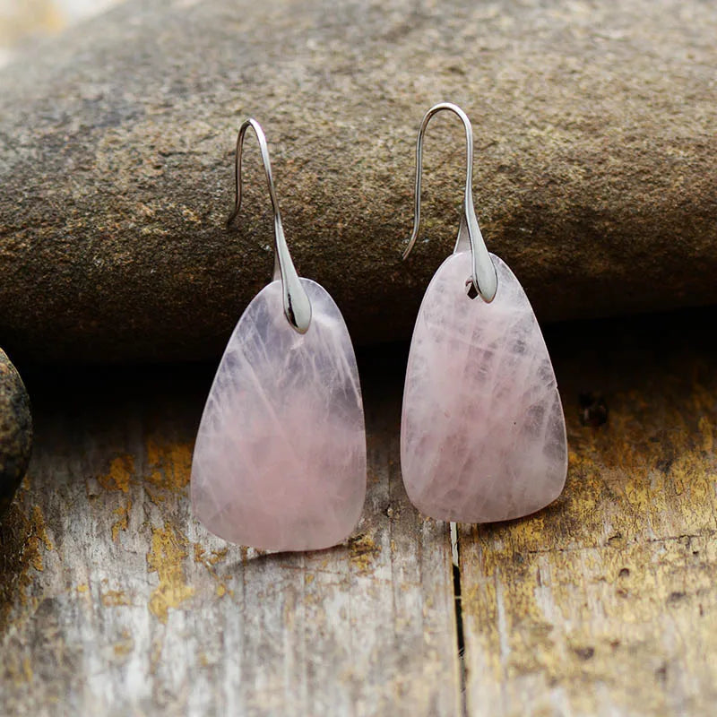 Handmade Natural Rose Quartz Geometric Drop Earrings