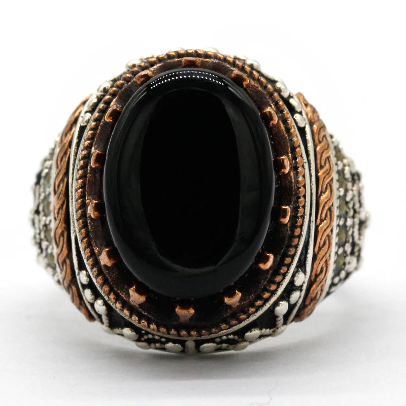 Handmade Natural Agate 925 Sterling Silver Vintage Turkish Ring