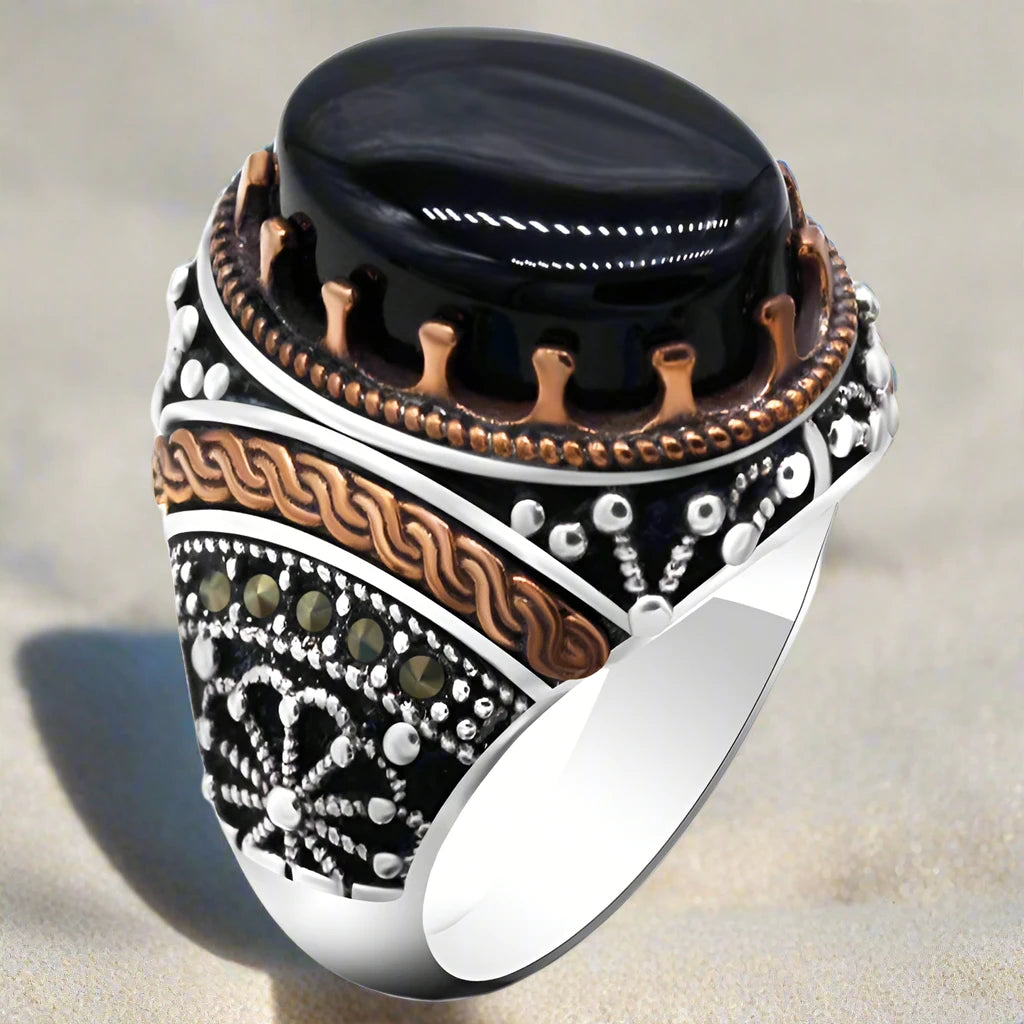 Handmade Natural Agate 925 Sterling Silver Vintage Turkish Ring