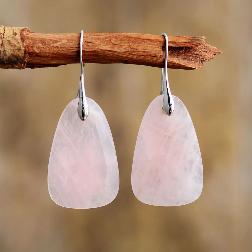 Handmade Natural Rose Quartz Geometric Drop Earrings