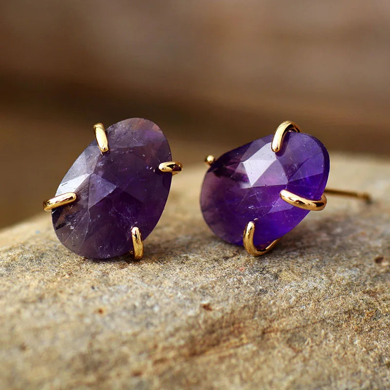 Luxury Semi-Precious Gemstone Stud Earrings