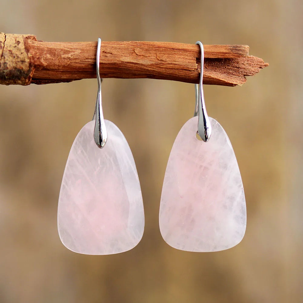 Handmade Natural Rose Quartz Geometric Drop Earrings
