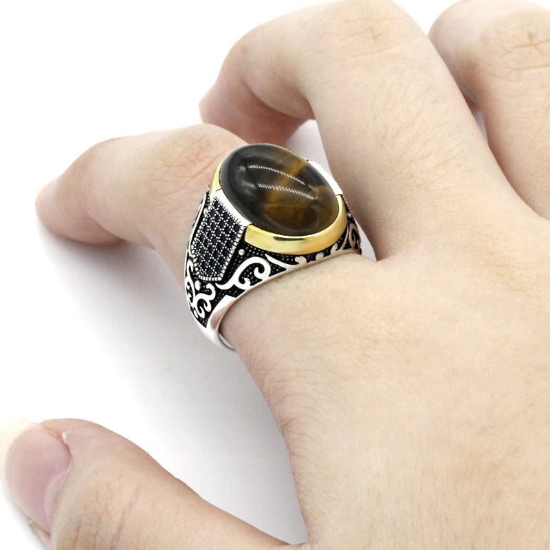Genuine Sterling Silver Tiger's Eye Signet Ring