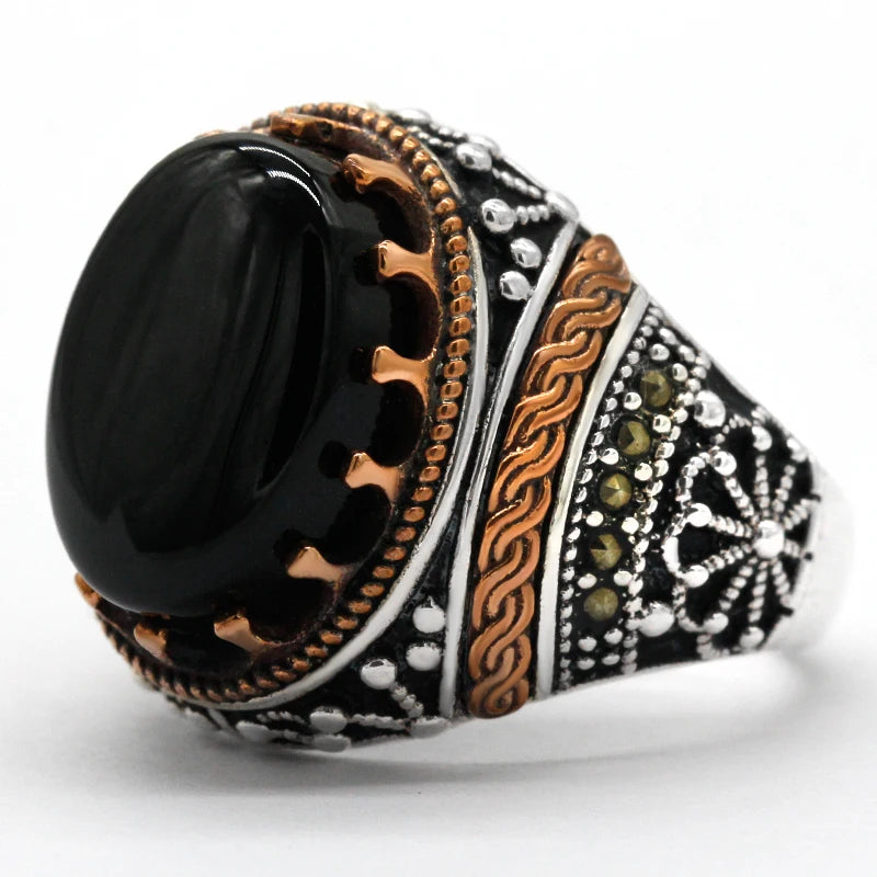 Handmade Natural Agate 925 Sterling Silver Vintage Turkish Ring