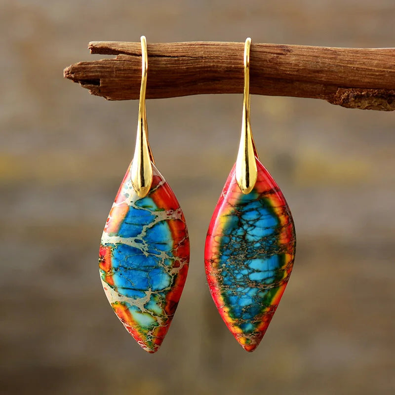 Handmade Natural Emperor Jasper Drop Earrings