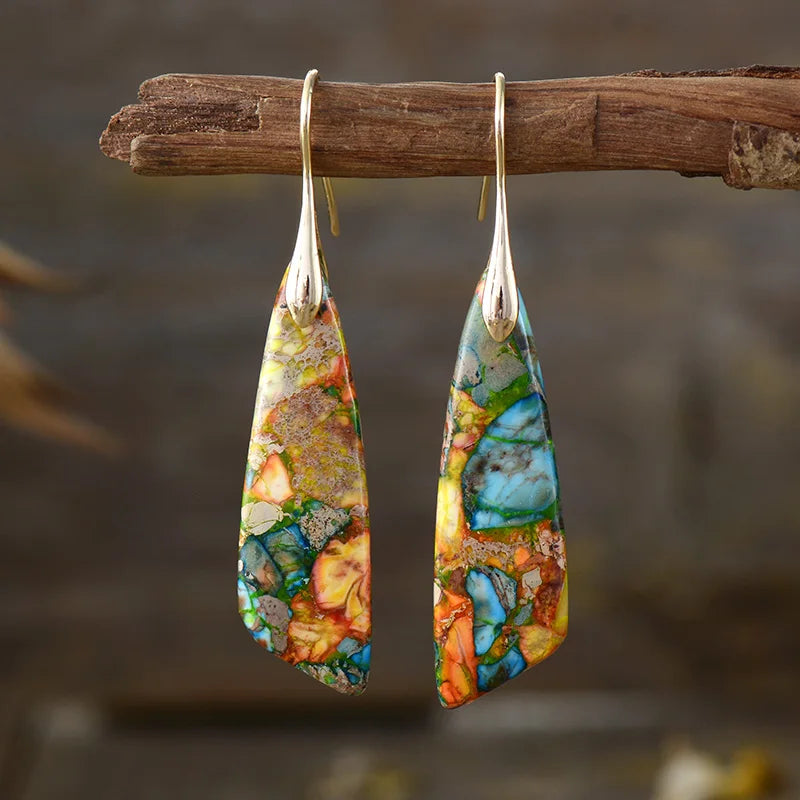 Handmade Geometric Emperor Jasper Dangle Earrings