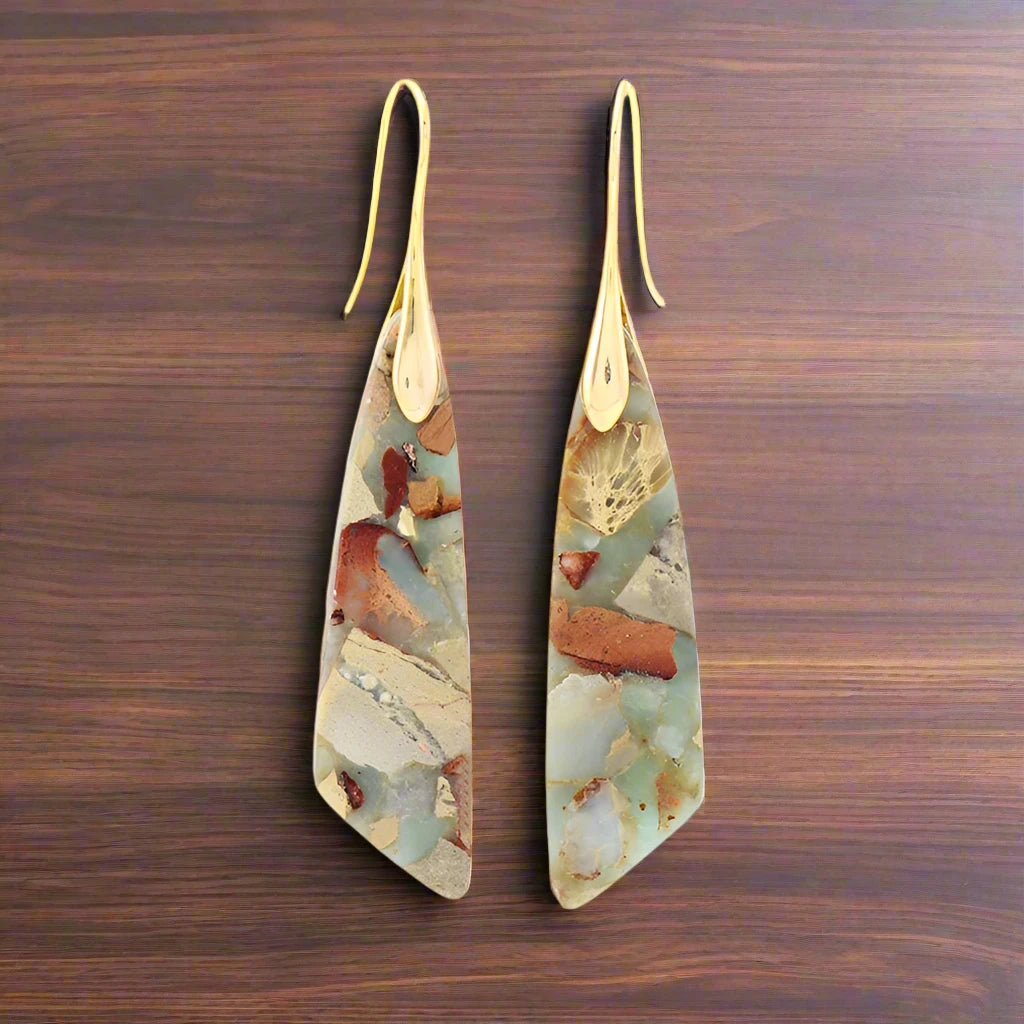 Handmade Geometric Emperor Jasper Dangle Earrings