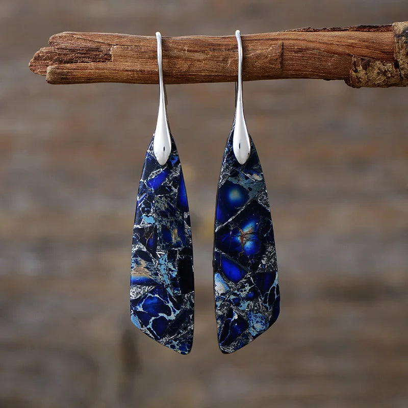 Handmade Geometric Emperor Jasper Dangle Earrings