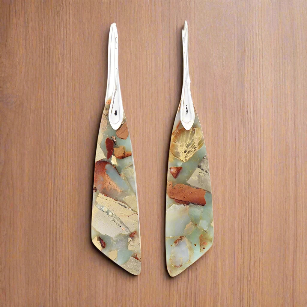 Handmade Geometric Emperor Jasper Dangle Earrings