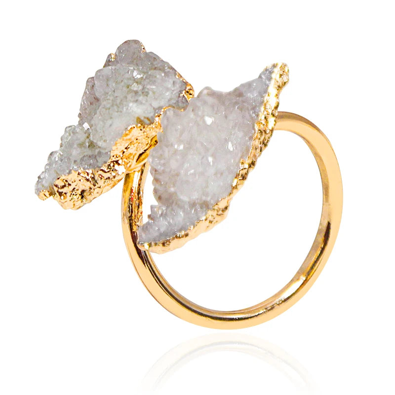 Natural Druzy Crystal Adjustable Ring