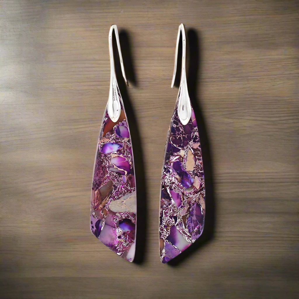 Handmade Geometric Emperor Jasper Dangle Earrings