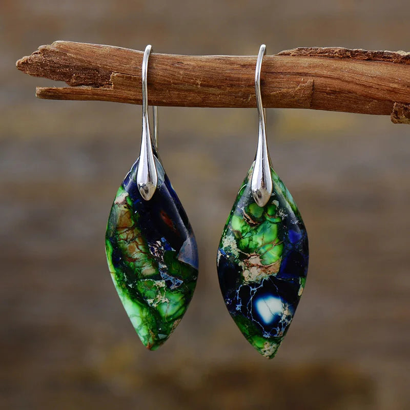Handmade Natural Emperor Jasper Drop Earrings
