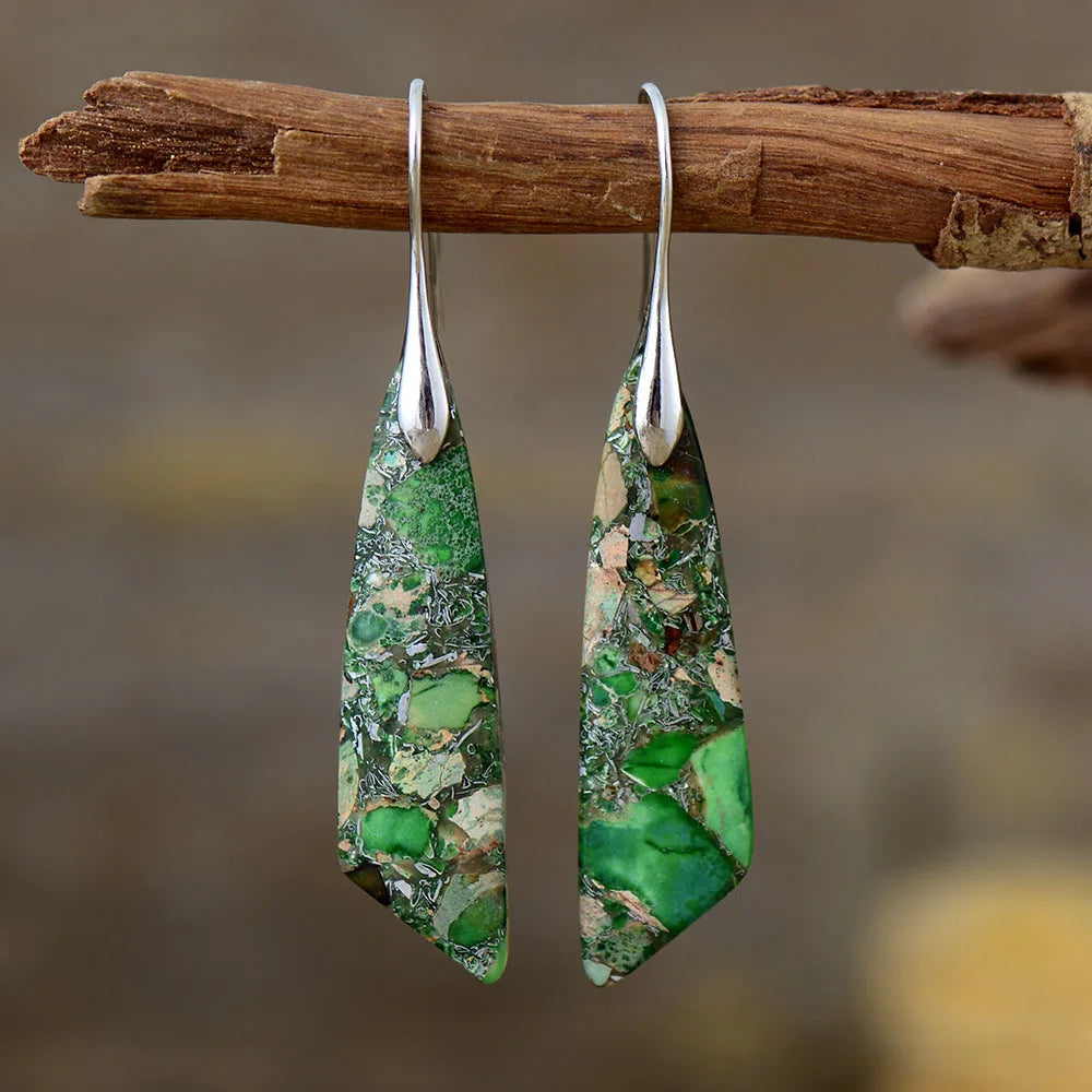 Handmade Geometric Emperor Jasper Dangle Earrings