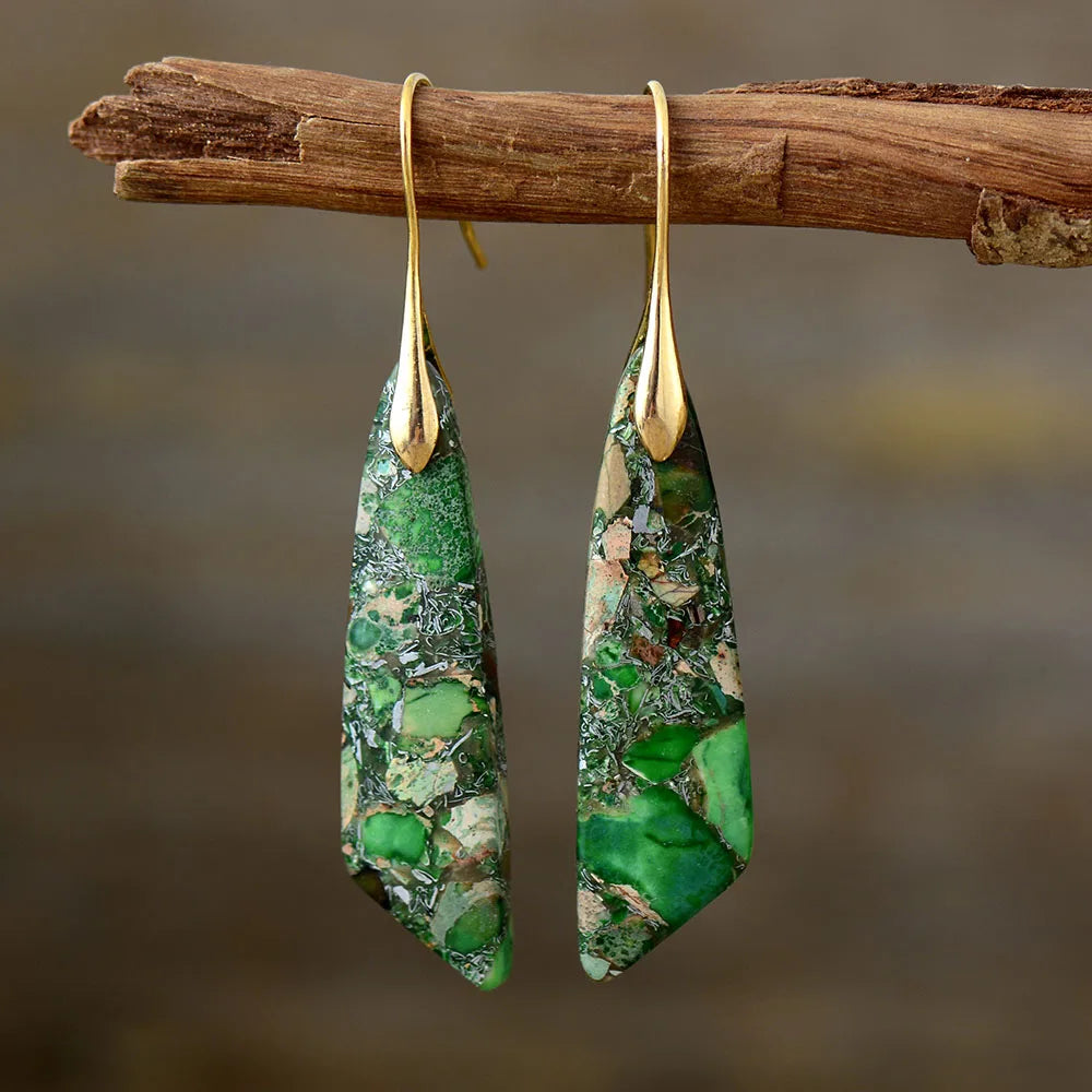 Handmade Geometric Emperor Jasper Dangle Earrings