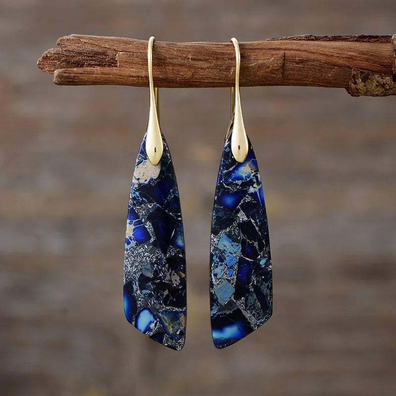 Handmade Geometric Emperor Jasper Dangle Earrings