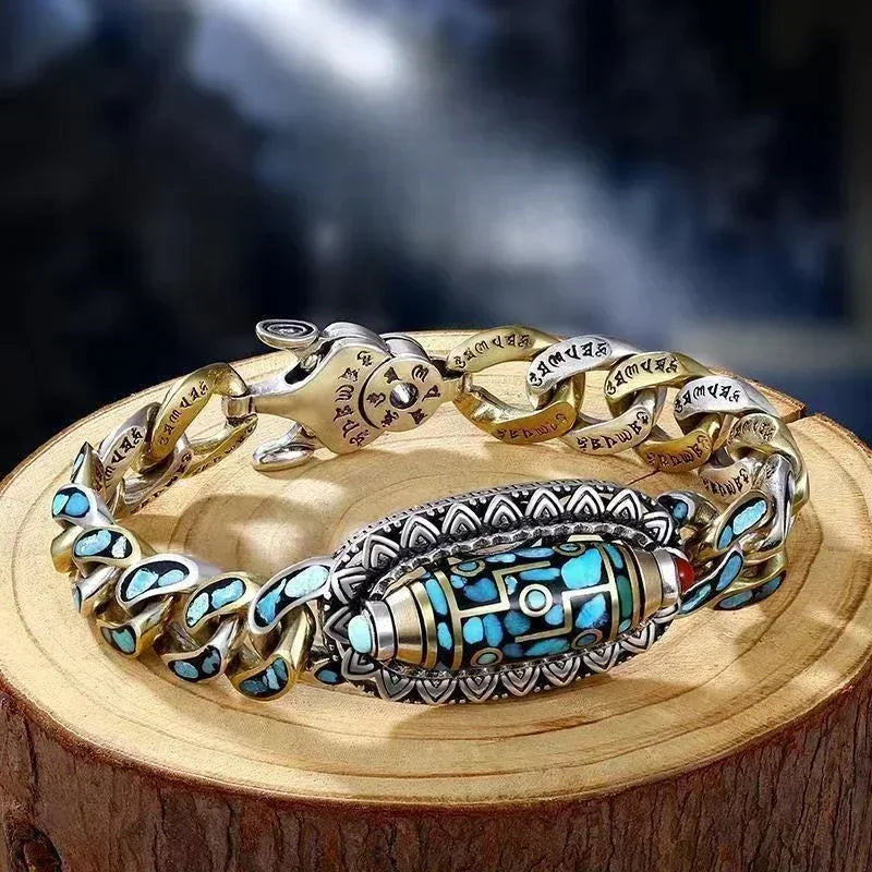 S925 Sterling Silver Six Character Mantra or Nine Eyes Tibetan Bracelet