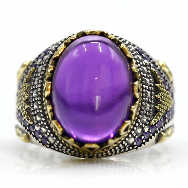 Handmade Amethyst 925 Sterling Silver Vintage Signet Ring