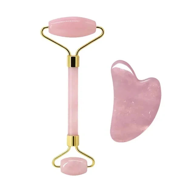 100% Natural Rose Quartz Jade Roller & Gua Sha Anti Aging Tools