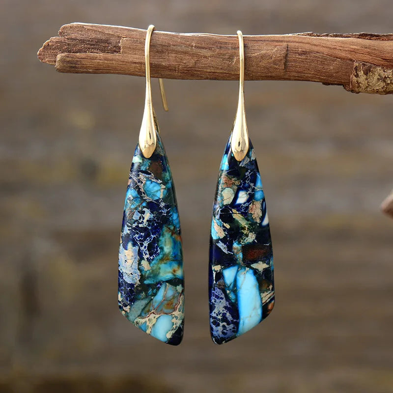 Handmade Geometric Emperor Jasper Dangle Earrings