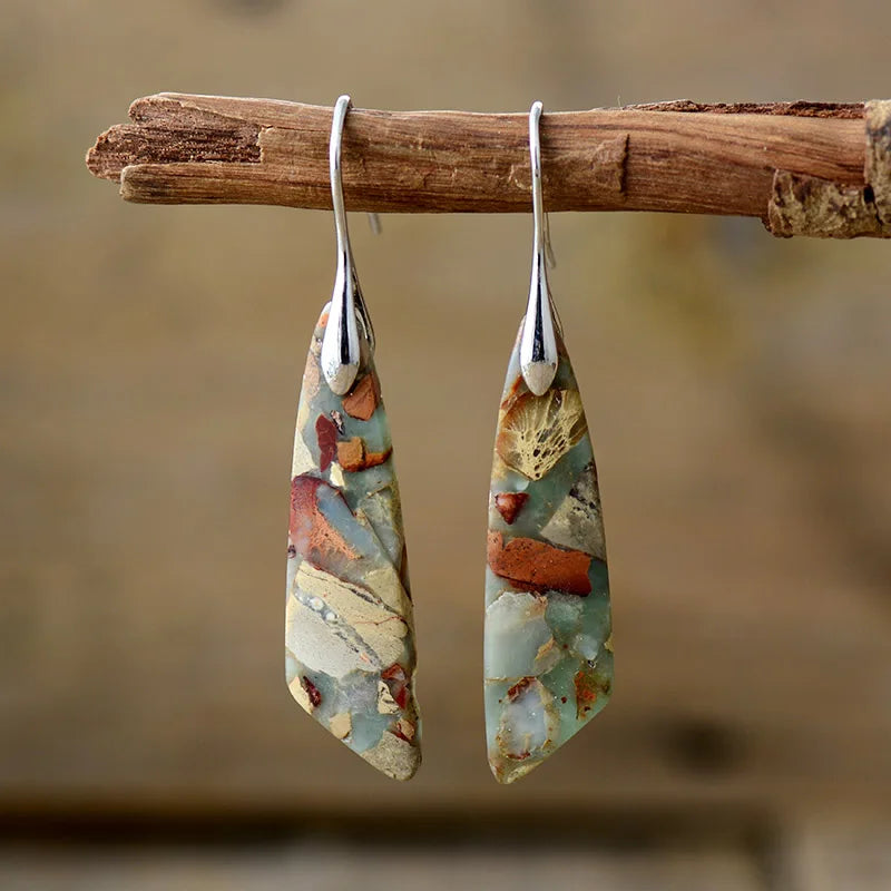 Handmade Geometric Emperor Jasper Dangle Earrings