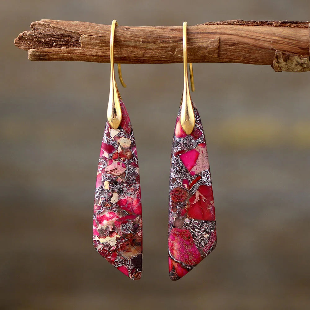 Handmade Geometric Emperor Jasper Dangle Earrings