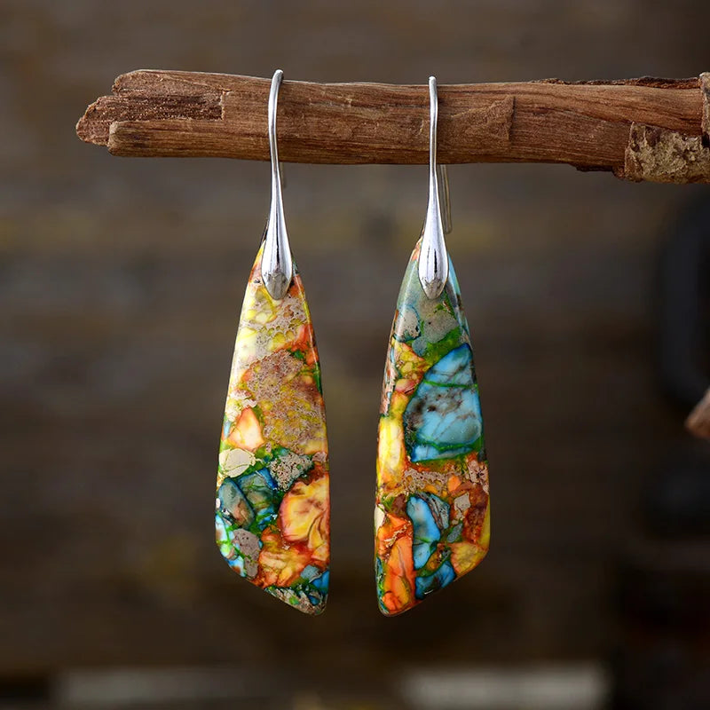 Handmade Geometric Emperor Jasper Dangle Earrings