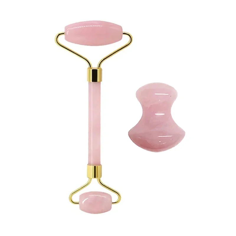 100% Natural Rose Quartz Jade Roller & Gua Sha Anti Aging Tools