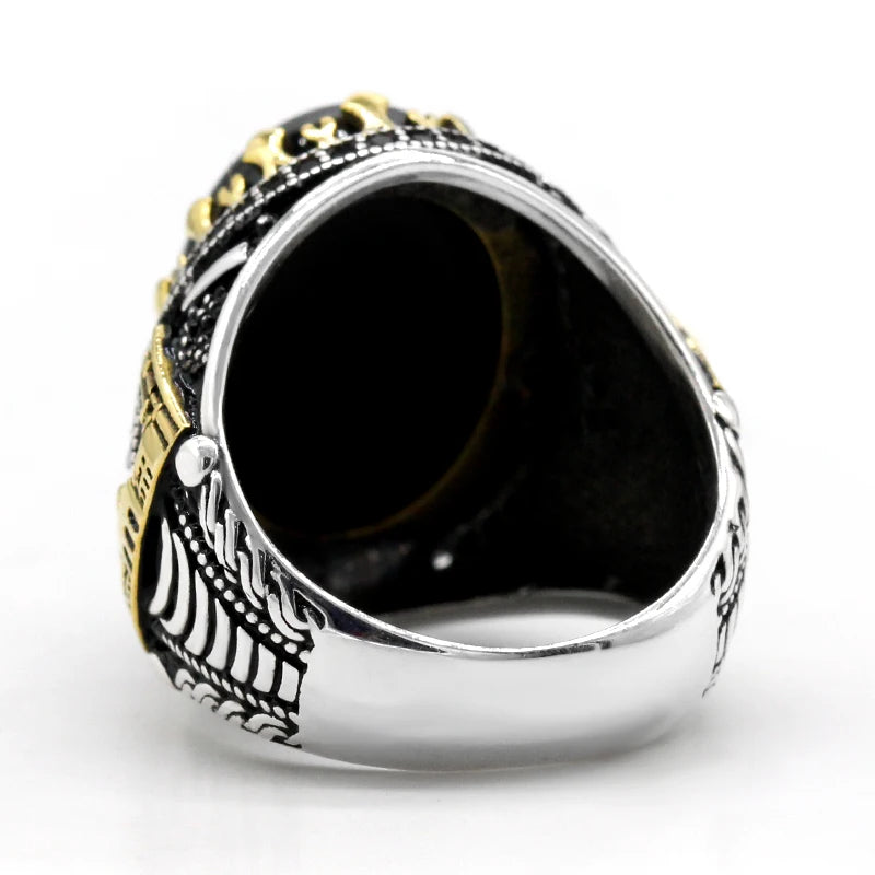 Handmade Natural Black Agate Real 925 Sterling Silver Turkish Signet Ring