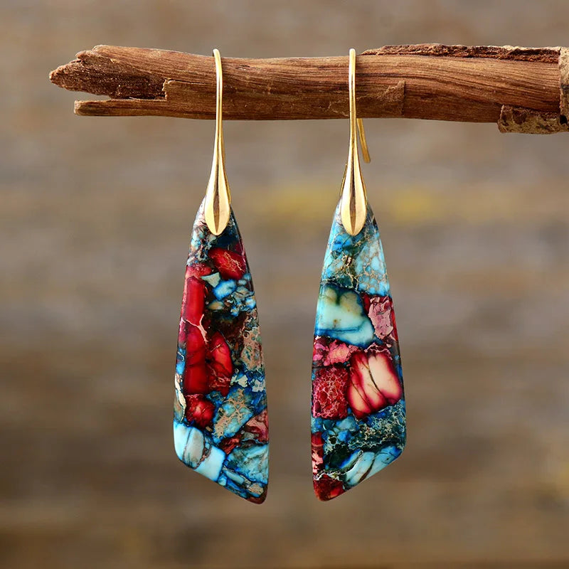 Handmade Geometric Emperor Jasper Dangle Earrings