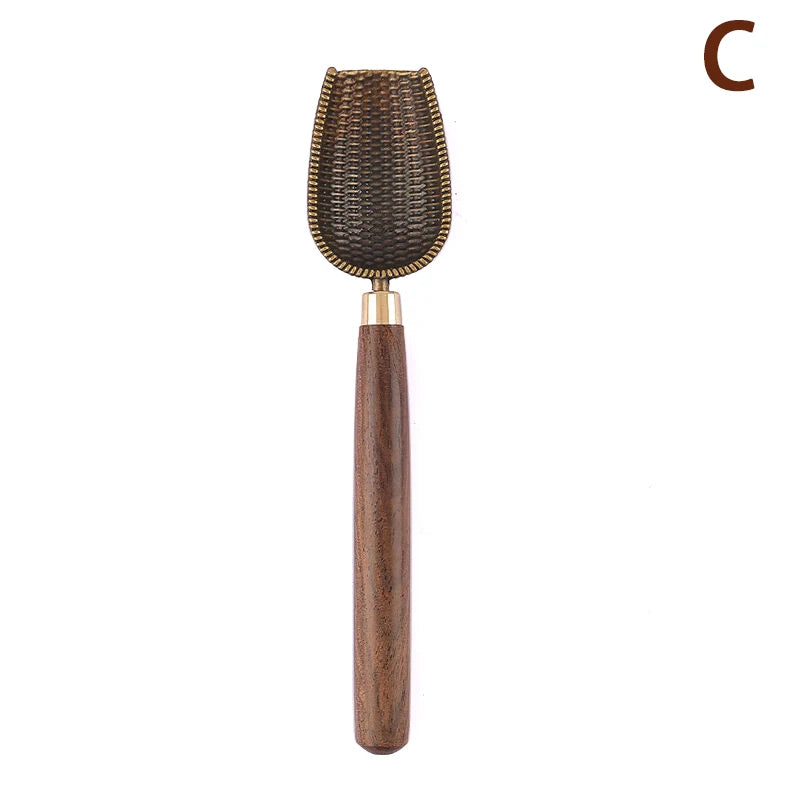 Vintage Ebony Tea Spoon and Tea Shovel Set Metal/Solid Wood Handle Retro Creative Tea Shovel