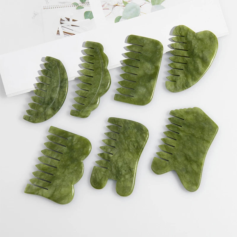 Natural Jade Massaging Comb and Gua Sha Board