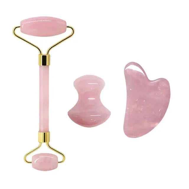 100% Natural Rose Quartz Jade Roller & Gua Sha Anti Aging Tools