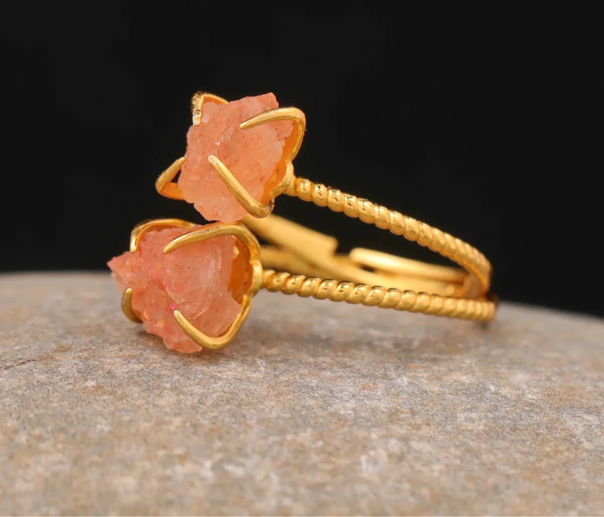 Natural Stone Claw Adjustable Finger Rings