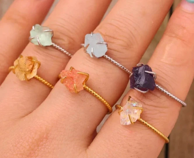 Natural Stone Claw Adjustable Finger Rings