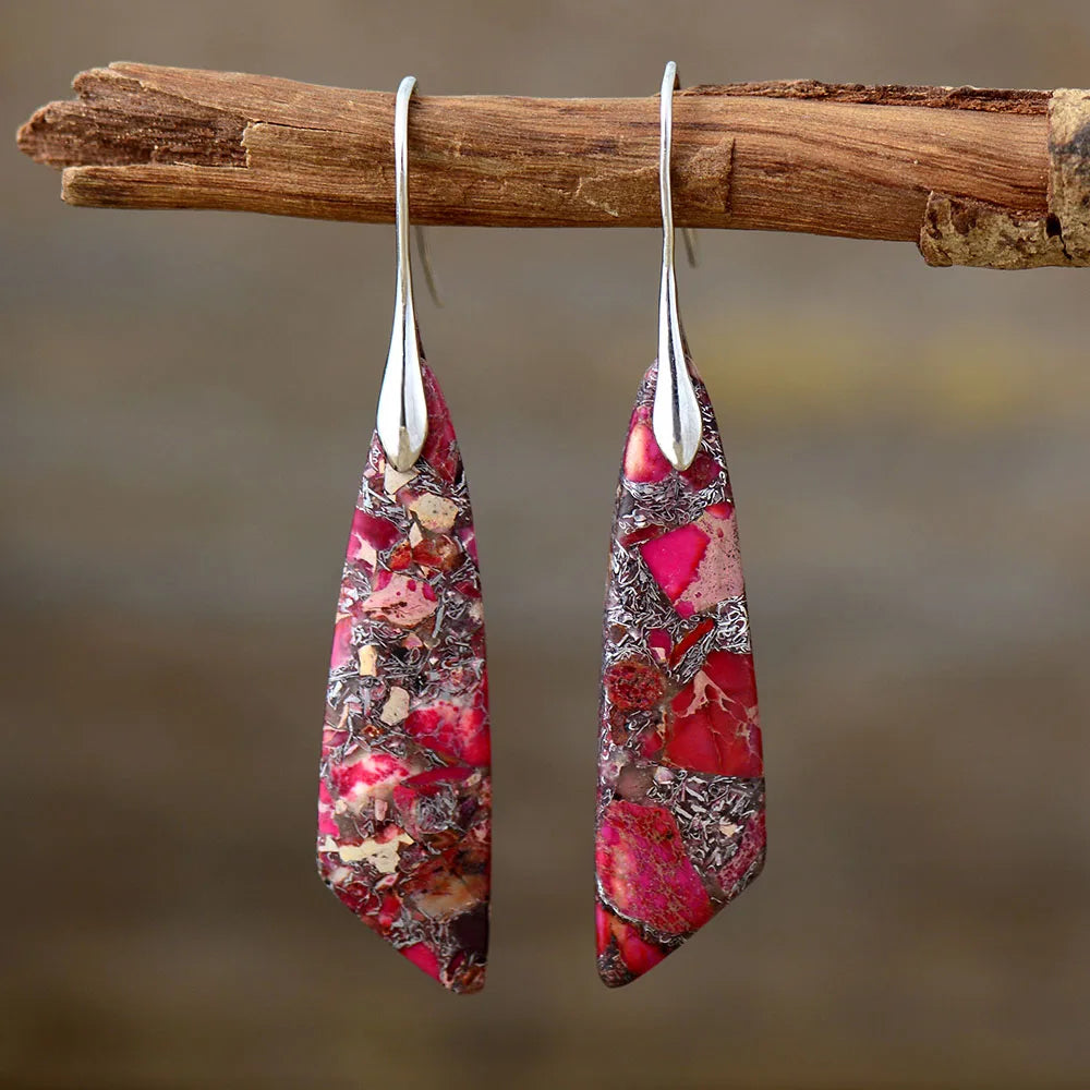 Handmade Geometric Emperor Jasper Dangle Earrings