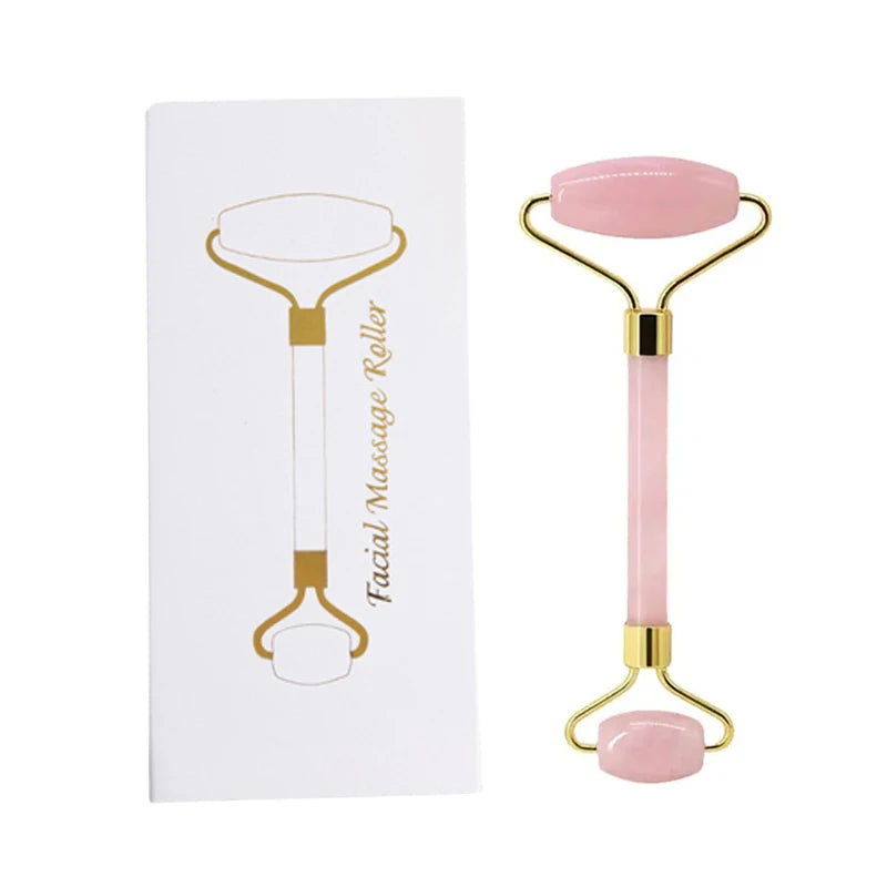 100% Natural Rose Quartz Jade Roller & Gua Sha Anti Aging Tools