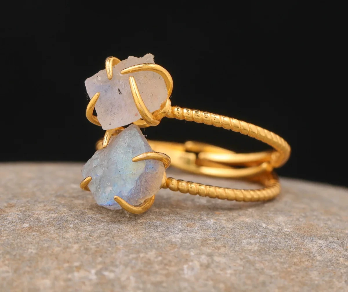 Natural Stone Claw Adjustable Finger Rings
