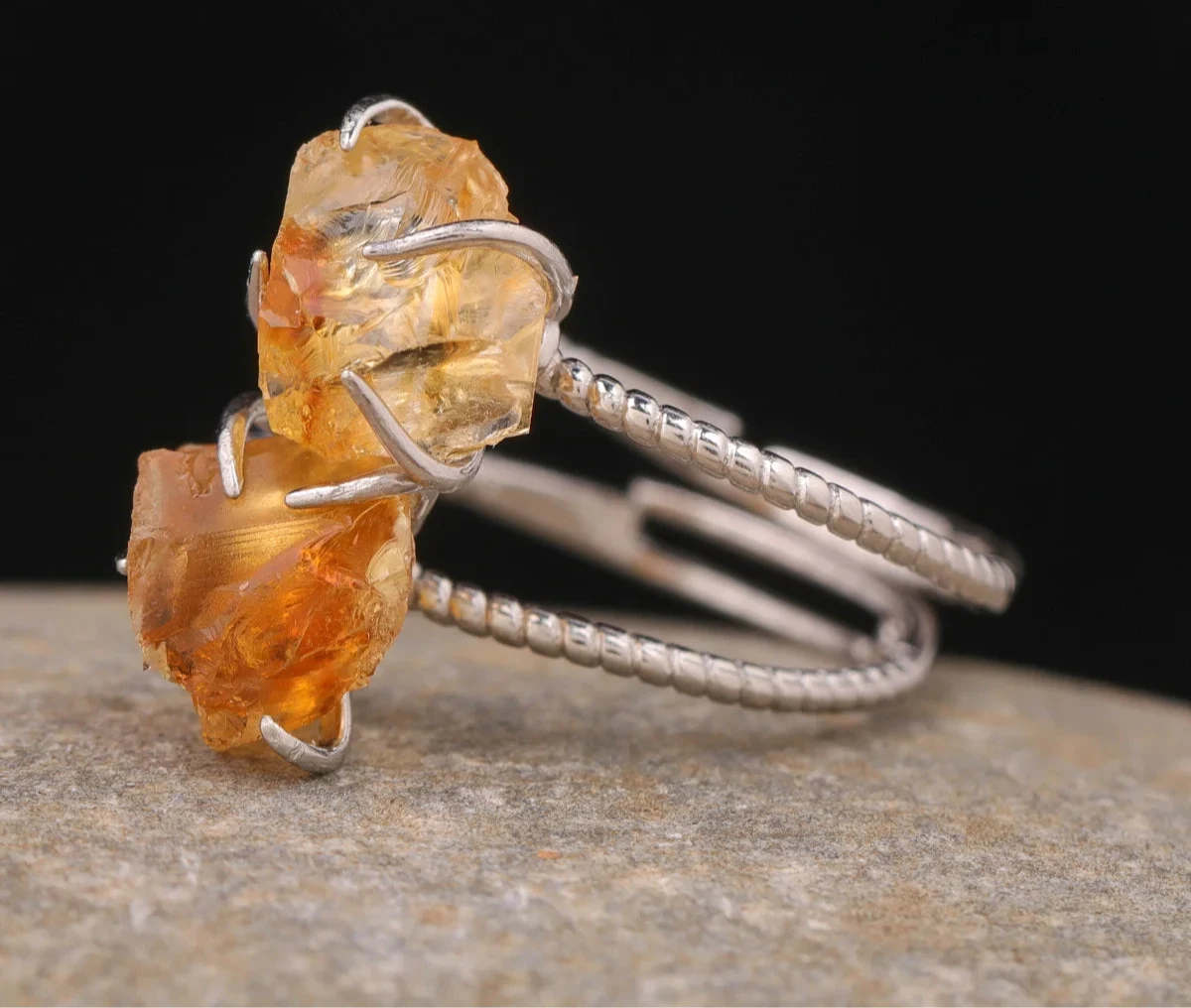 Natural Stone Claw Adjustable Finger Rings