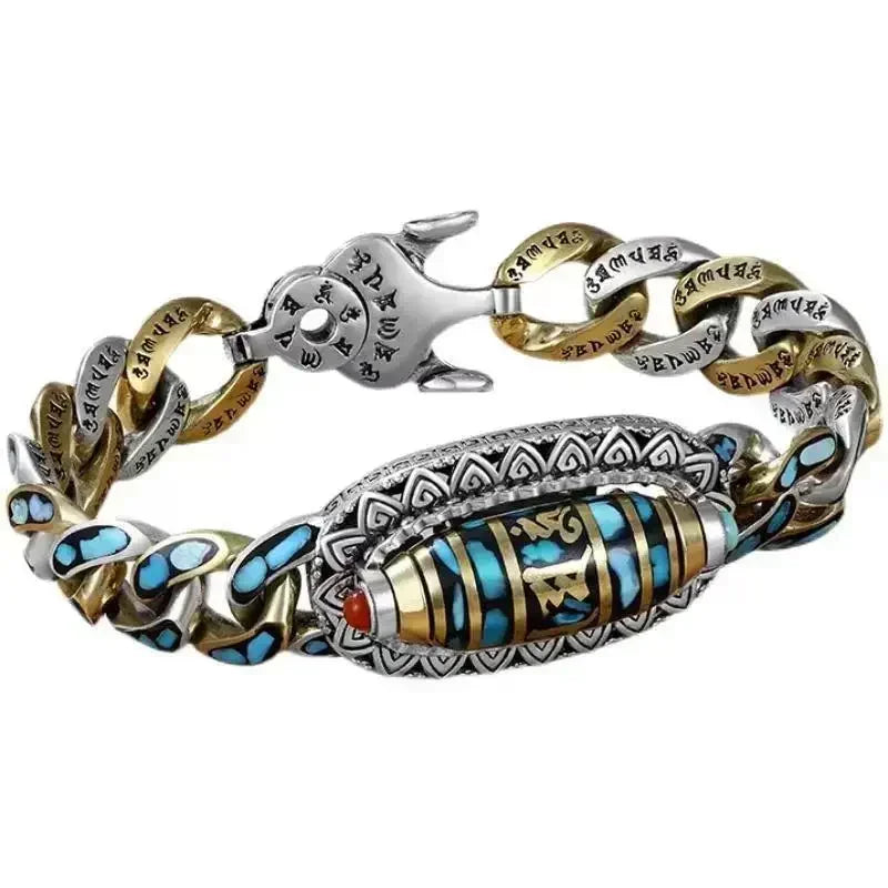 S925 Sterling Silver Six Character Mantra or Nine Eyes Tibetan Bracelet
