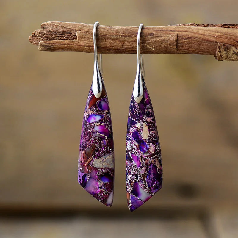 Handmade Geometric Emperor Jasper Dangle Earrings