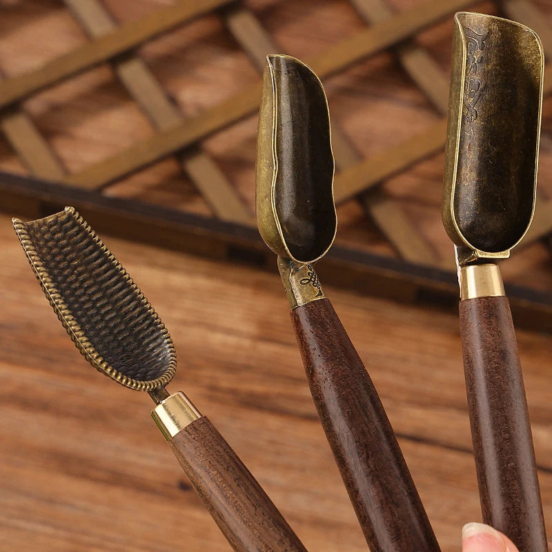 Vintage Ebony Tea Spoon and Tea Shovel Set Metal/Solid Wood Handle Retro Creative Tea Shovel