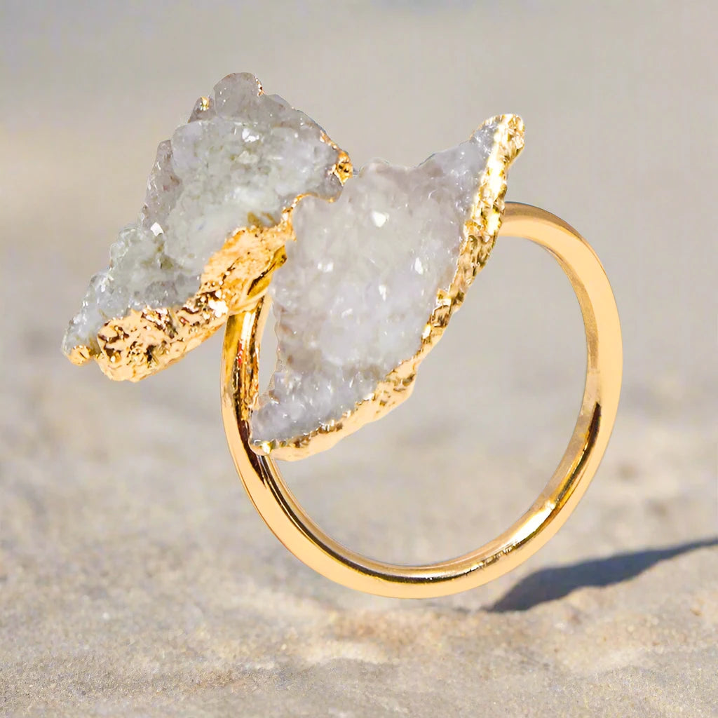 Natural Druzy Crystal Adjustable Ring