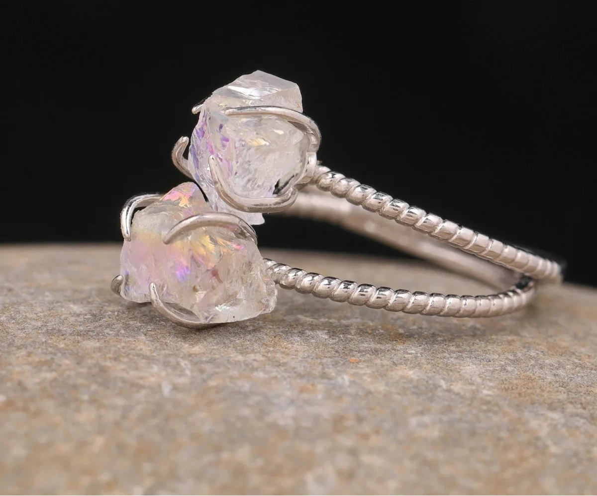 Natural Stone Claw Adjustable Finger Rings