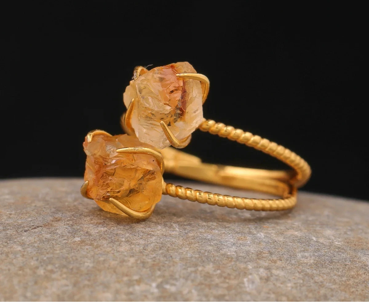 Natural Stone Claw Adjustable Finger Rings