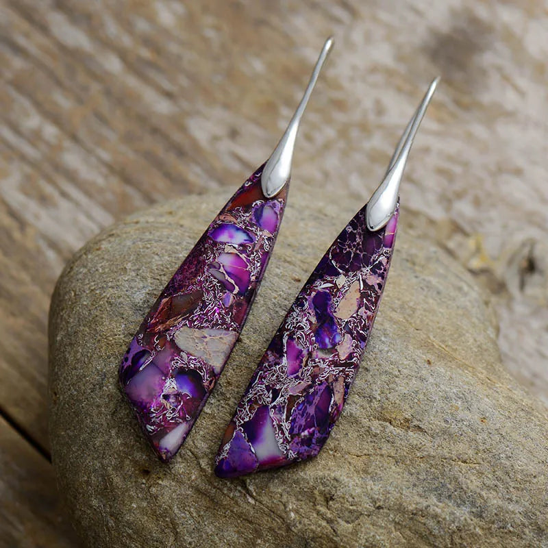 Handmade Geometric Emperor Jasper Dangle Earrings