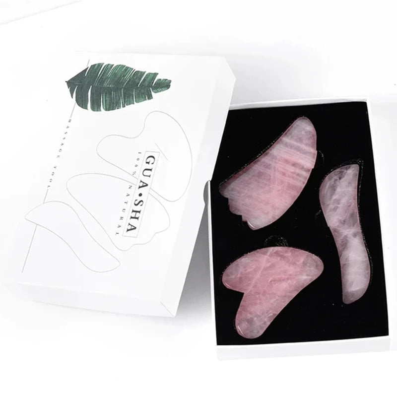 100% Natural Rose Quartz Jade Roller & Gua Sha Anti Aging Tools