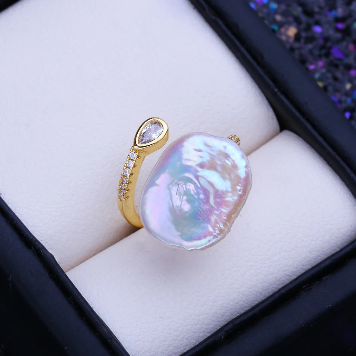 Adjustable Baroque Natural Freshwater Pearl Ring