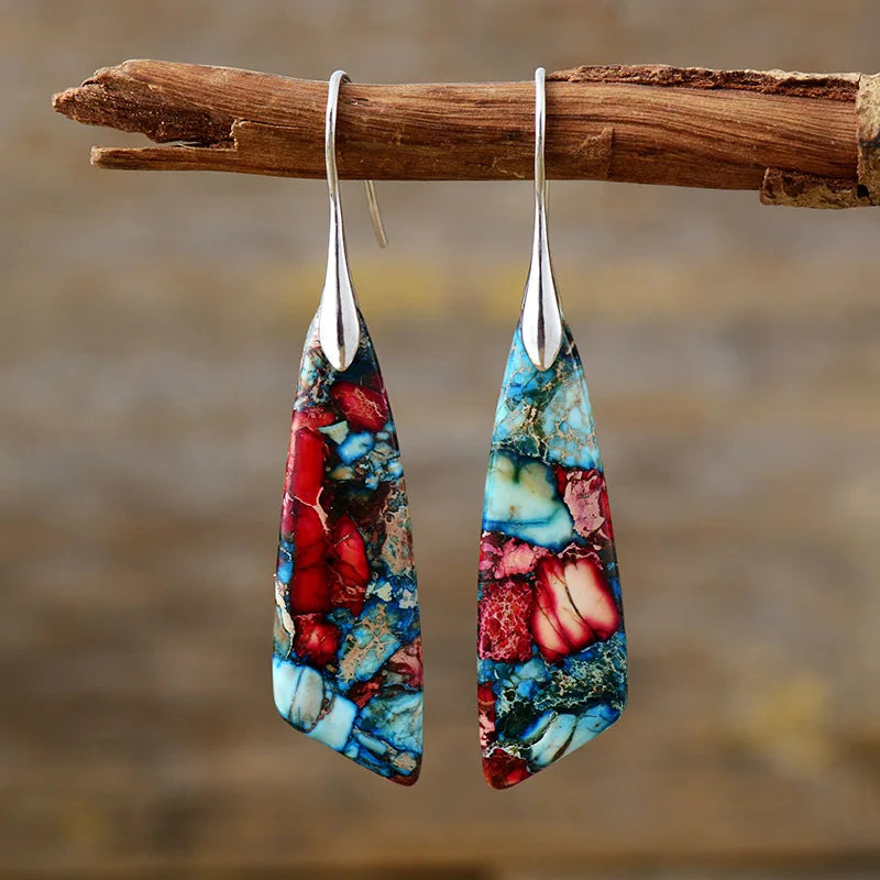 Handmade Geometric Emperor Jasper Dangle Earrings